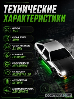 Радиоуправляемая дрифт машина с гироскопом Huang Bo Toyota AE86 1:18 - HB-RP1807